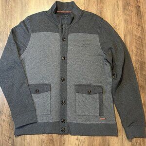 Ted Baker Waltar Button Grey Cardigan Sz 6 US XL Pockets Quiet Luxury Golf